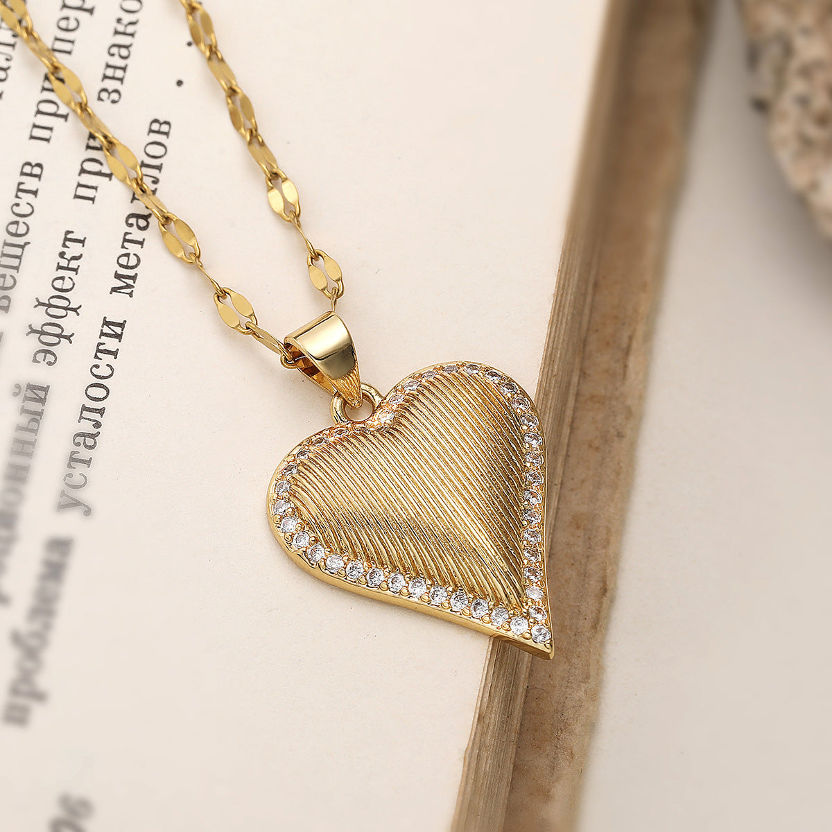 Minimalist Gold Plated Brass Heart Pendant Necklace with Cubic Zirconia for Women