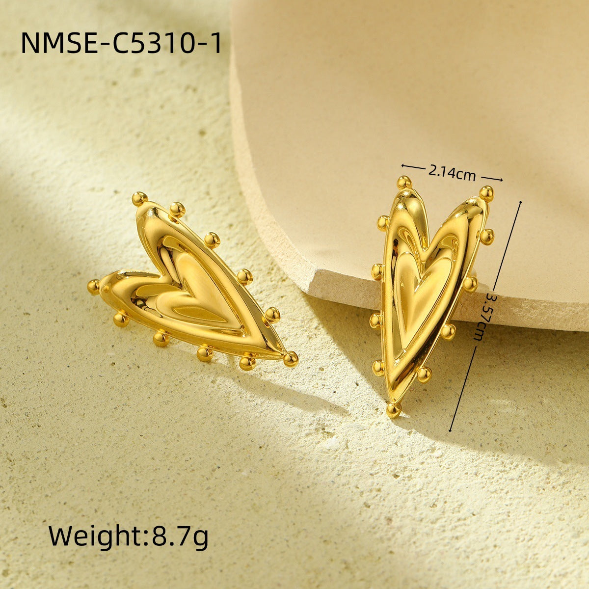 Fashionable Heart-Shaped Titanium Steel Earrings with Plating Finish for Women, Lightweight Luxe Everyday Wear