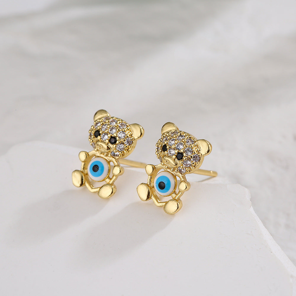 Minimalist Geometric Animal Stud Earrings in Copper with 18K Gold Plating and Enamel Finish with Zirconia Inlay