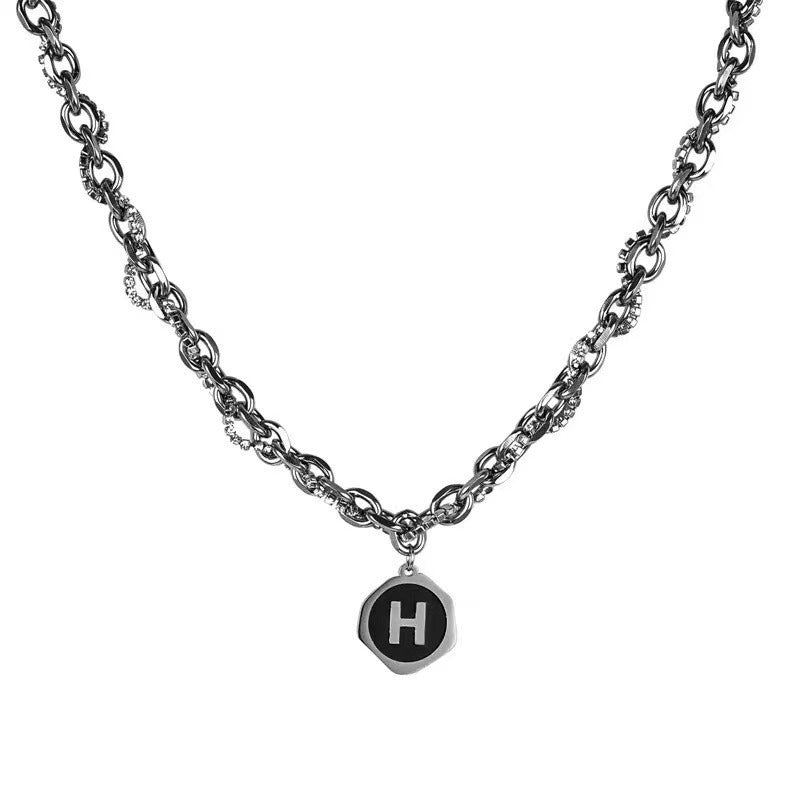 Hip Hop Style H-Shaped Pendant Necklace in Titanium Steel with Plated Finish for Unisex Wear