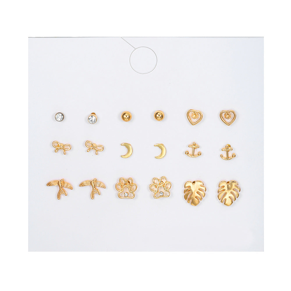 Vintage Exotic Geometric Animal Heart Alloy Plated Stud Earrings for Women