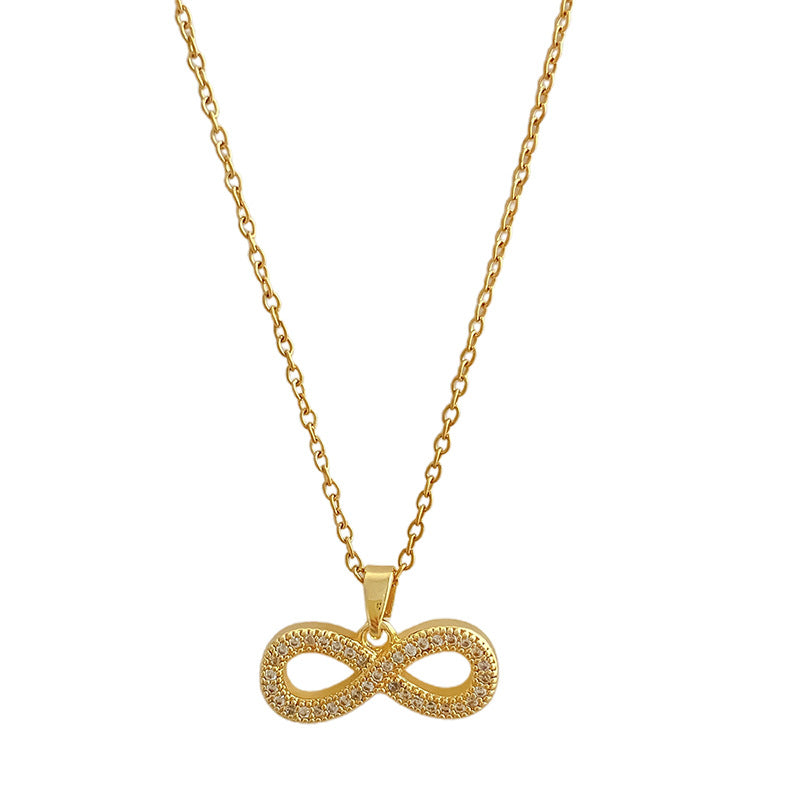 Minimalist Luxury Gold Plated Titanium Steel Number Pendant Necklace with Cubic Zirconia
