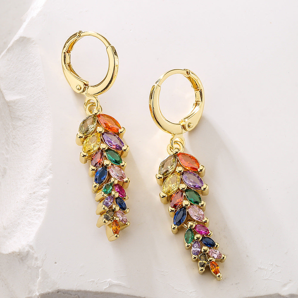 Minimalist Geometric Leaf-Shaped Copper Earrings with 18K Gold Plating for Women