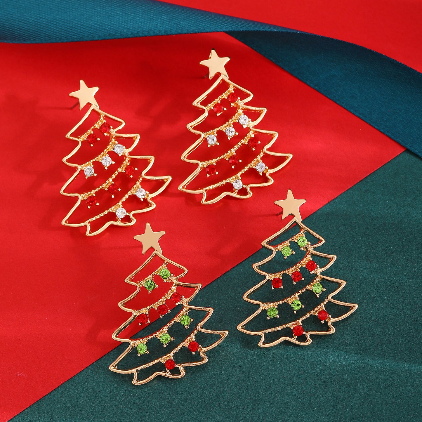 Pendientes de Aleación con Forma de Estrella Minimalista y Detalles de Diamantes de Imitación para Mujer, Joyería de Navidad