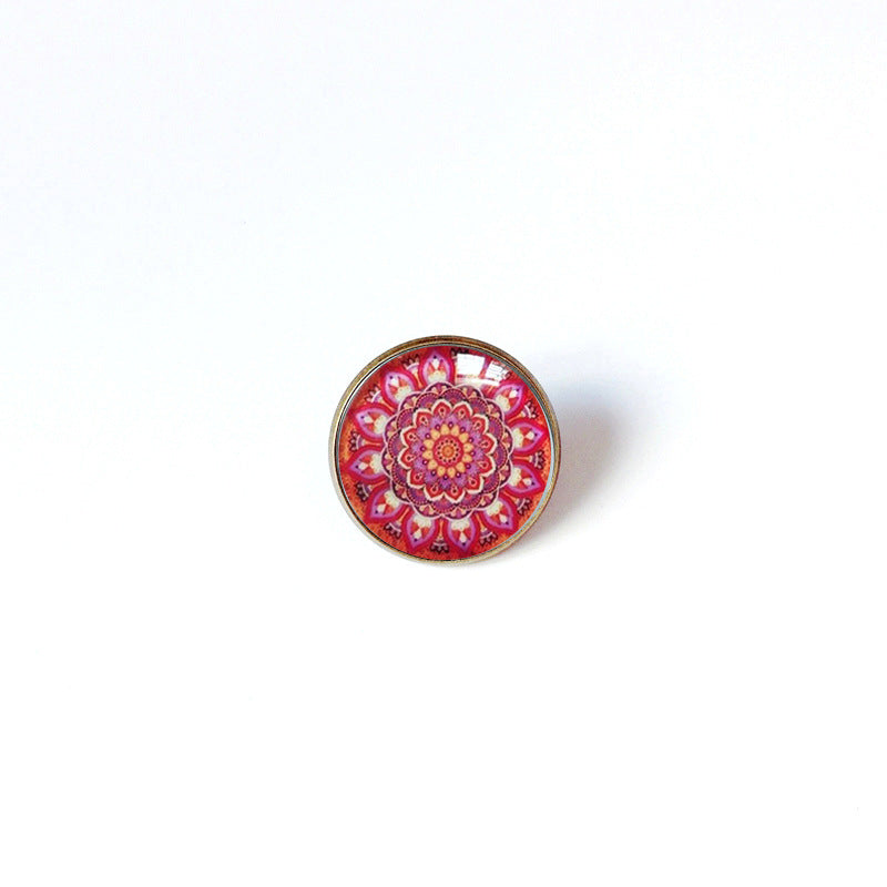 Broche floral vintage bohemio de mandala en latón con acabado chapado para mujeres y hombres