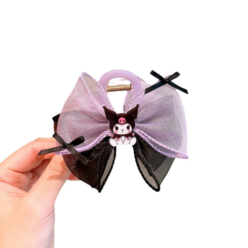 Cartoon Style Bow Hair Clip for Girls with Tulle and Sanrio-Inspired Character Design