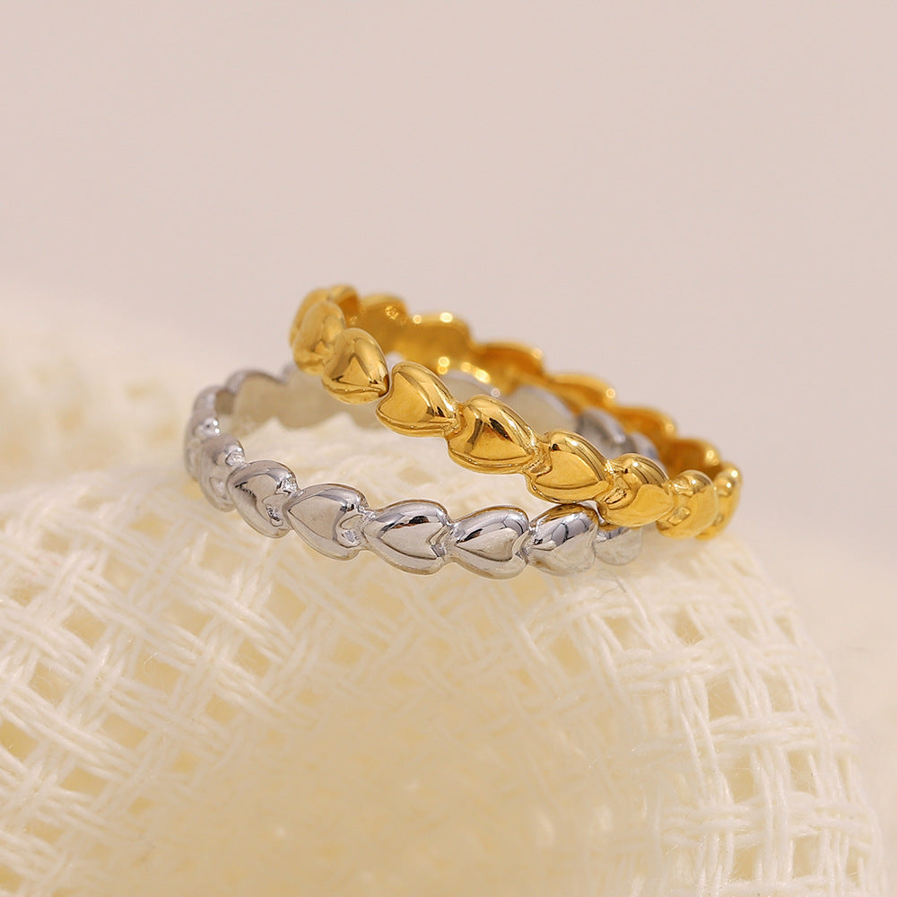Anello da donna minimalista retrò a forma di cuore con tonalità fredde, in acciaio inossidabile placcato oro 18 carati