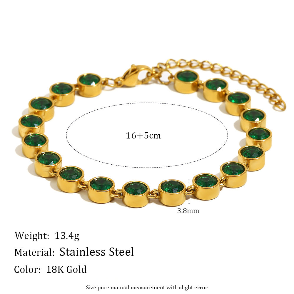 Fashionable Geometric Stainless Steel Plated 18K Gold Cubic Zirconia Sparkling Bracelet for Women