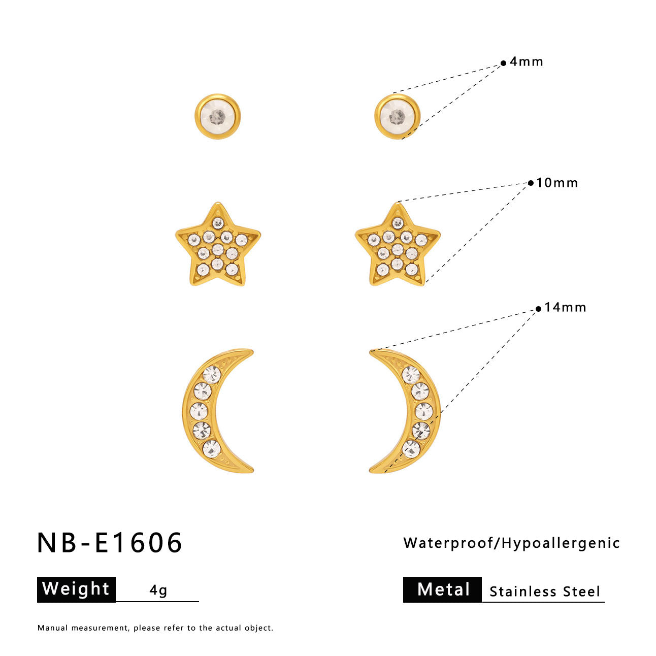 Set di orecchini minimalisti in acciaio inossidabile a stella e luna con placcatura sottovuoto in oro 18 carati da donna