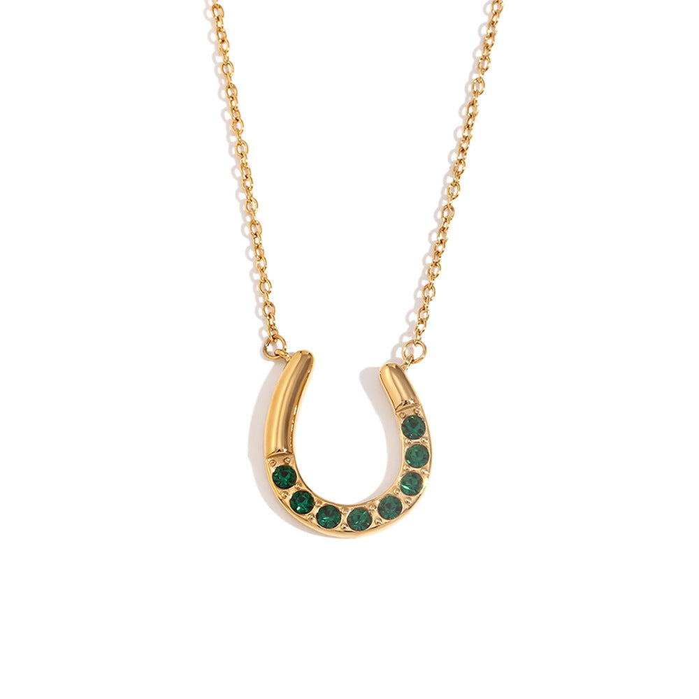 Collana Pendente a U Minimalista da Donna in Acciaio Inossidabile con Placcatura in Oro 18K e Intarsio di Strass