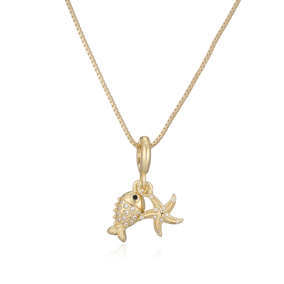 Minimalist 18K Gold Plated Brass Geometric Starfish Cubic Zirconia Pendant Necklace for Women