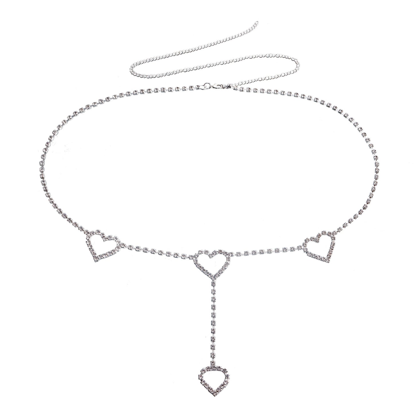 Punk-Style Heart-Shaped Rhinestone Fringe Waist Chain for Women in Metal with Adjustable Length