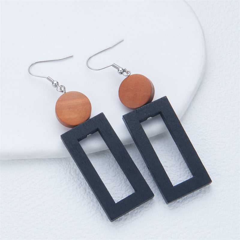 Minimalist Vintage Wooden Hoop Earrings for Women with Polished Finish and Cloud Motif