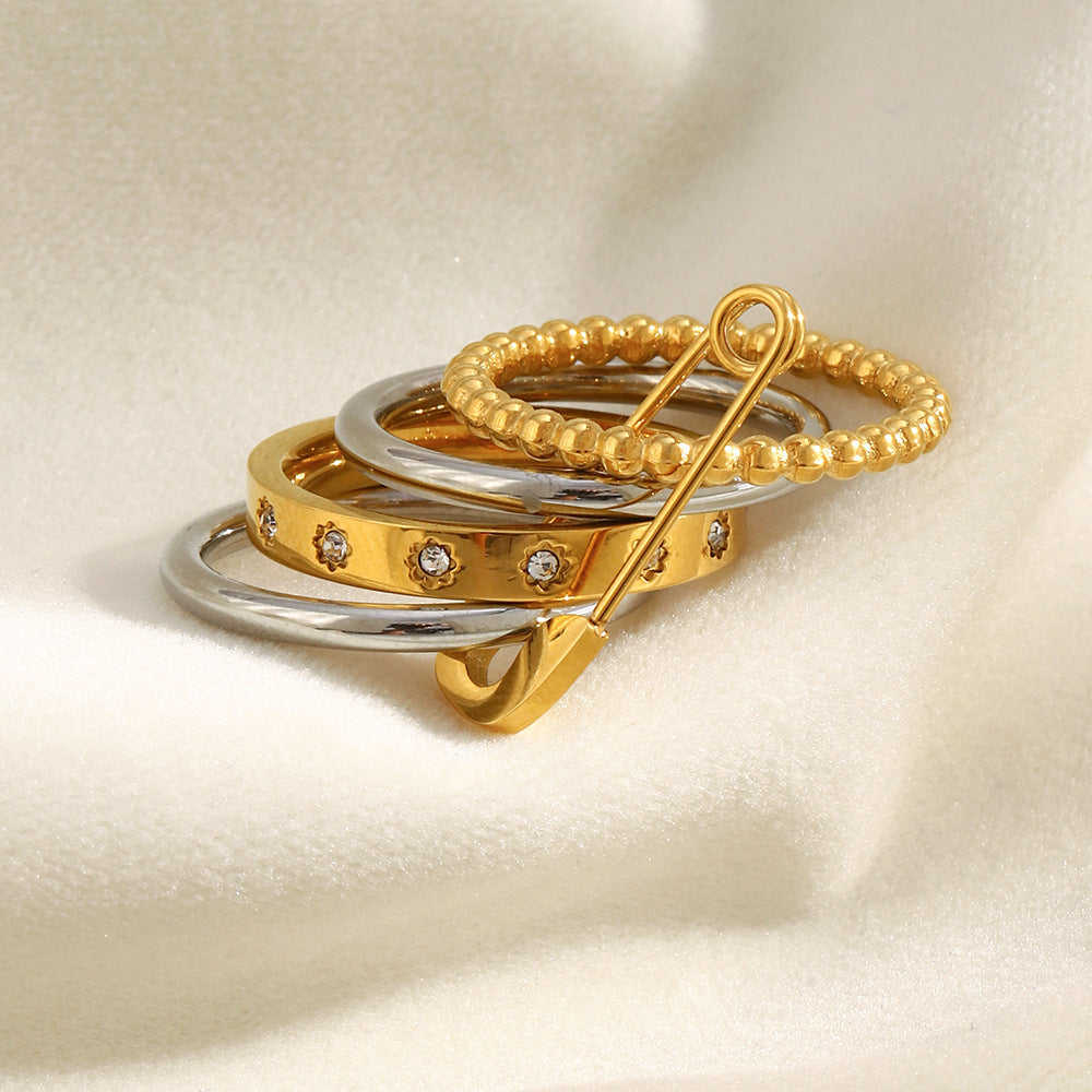 Anello da Donna Minimalista Geometrico in Acciaio Inossidabile Placcato Oro 18K con Zircone