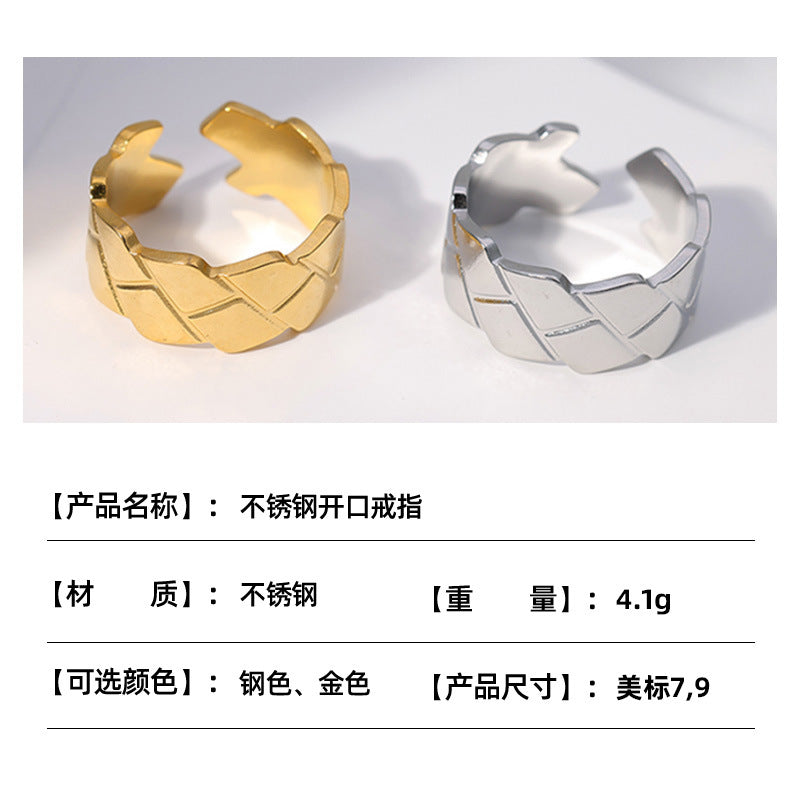 Minimalist Geometric Titanium Steel Plated Adjustable Ring for Men and Women
