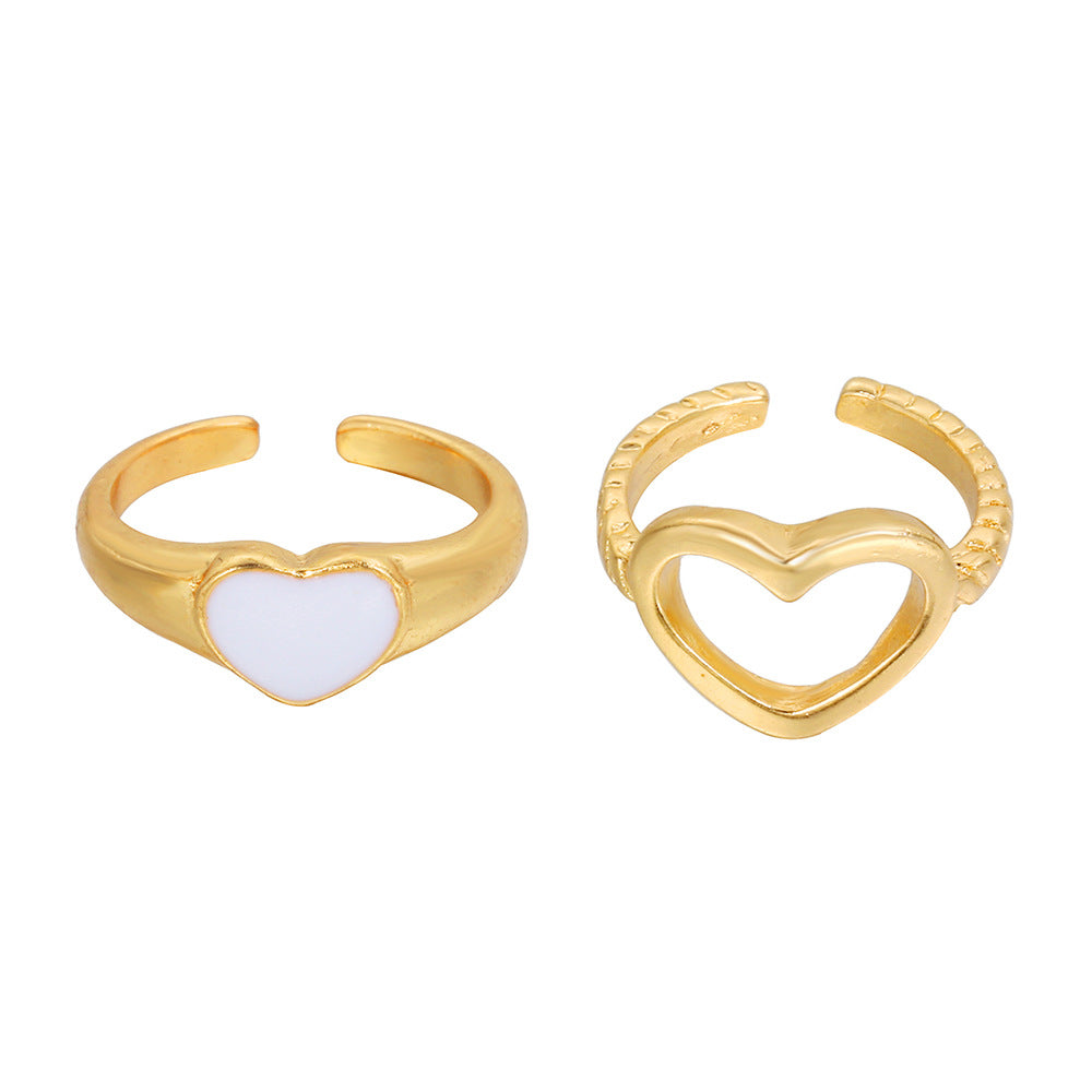 Black Heart Resin Inlay 18K Gold Plated Stainless Steel Ring for Women