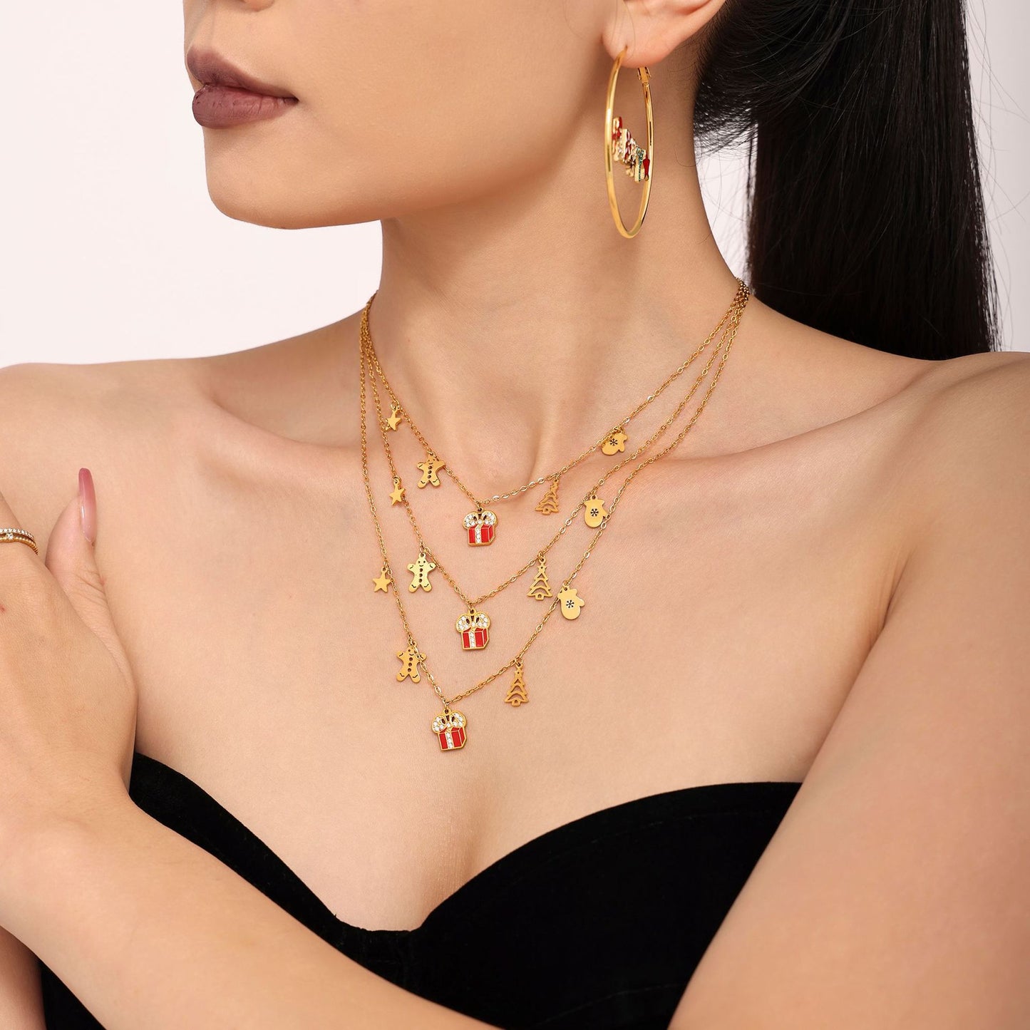 Collana con pendente di lusso con ruota panoramica geometrica in acciaio inossidabile placcato oro 18 carati e smalto colorato da donna