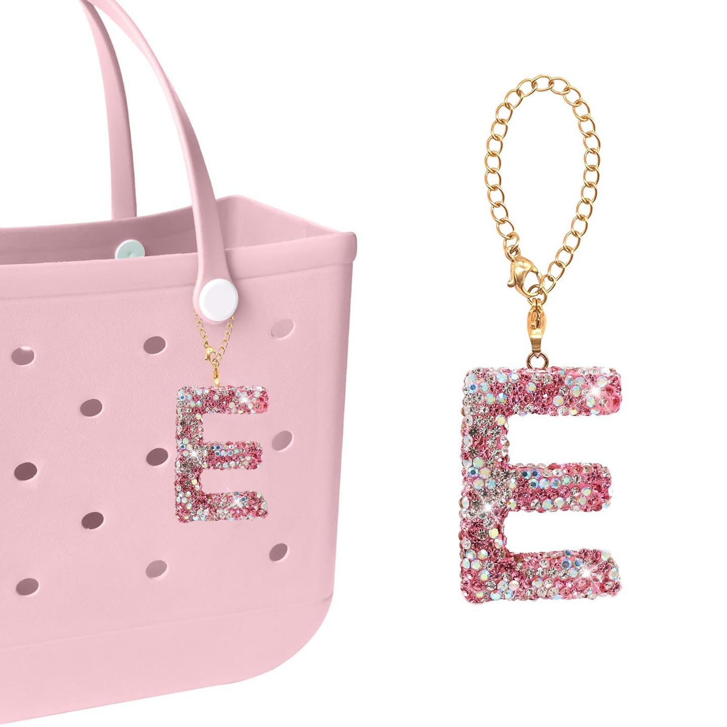 Minimalist Rhinestone Inlay Letter Backpack Charm with Gold Chain