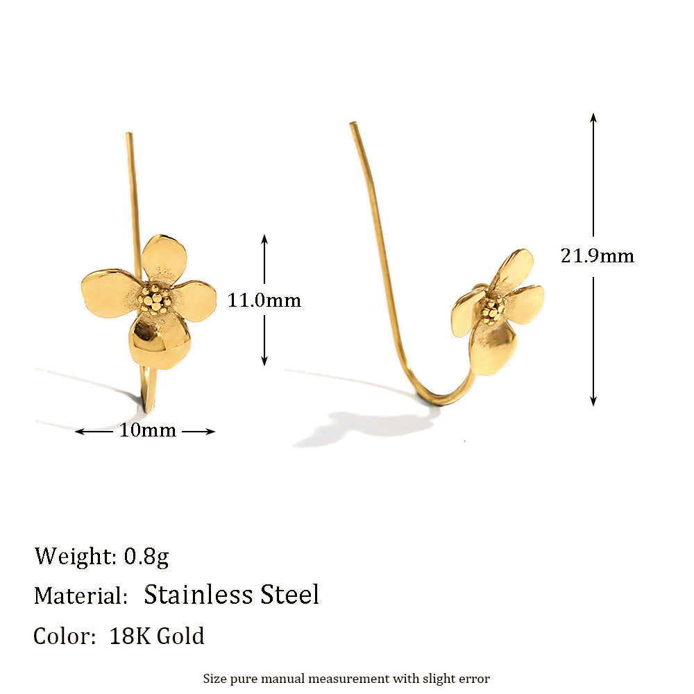 Orecchini alla moda in acciaio inossidabile con motivo floreale placcati oro 18 carati da donna