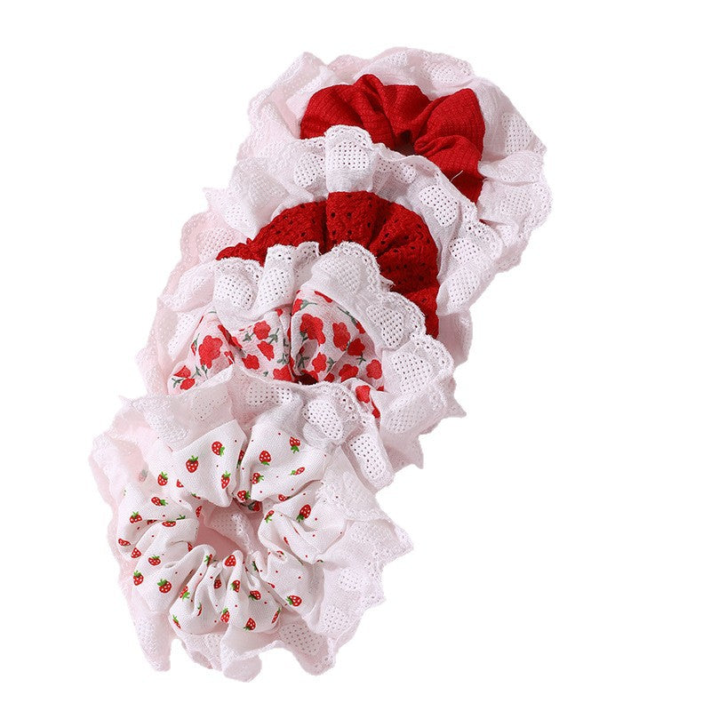 Juego de gomas para el pelo de encaje floral rosa para niñas con diseño de dibujos animados en tejido de punto estilo princesa