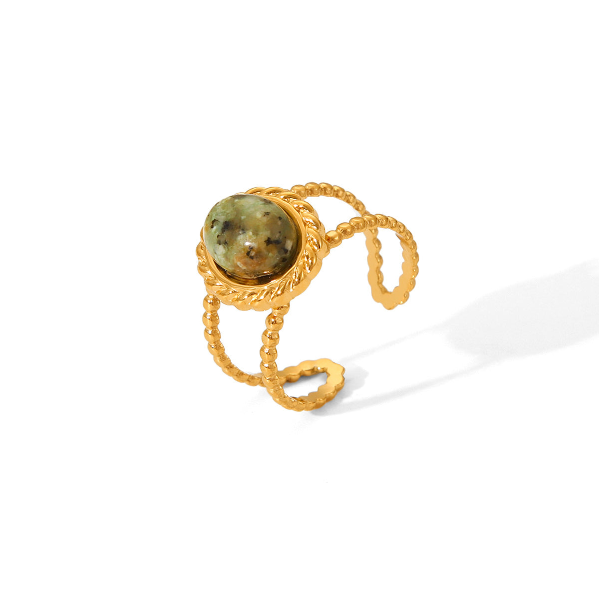 Anello aperto da donna vintage stile francese con motivo geometrico in acciaio inossidabile placcato