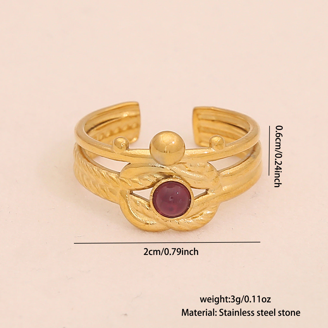 Vintage Geometric Stainless Steel Open Ring with Plated Finish for Women