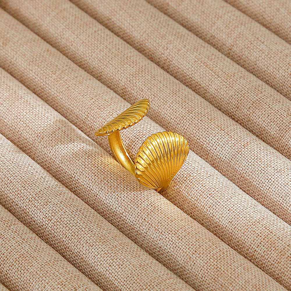 Minimalist Geometric Flower-Shaped Titanium Steel Ring with Plating Finish for Women, Adjustable Open Band Fashion Ring