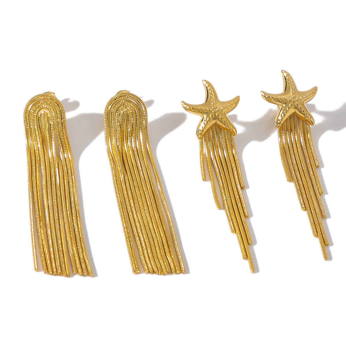 Minimalist Star-Shaped Stainless Steel Earrings with 18K Gold Plating for Women — Geometric Asymmetrical Tassel Design for Summer Beach Style
