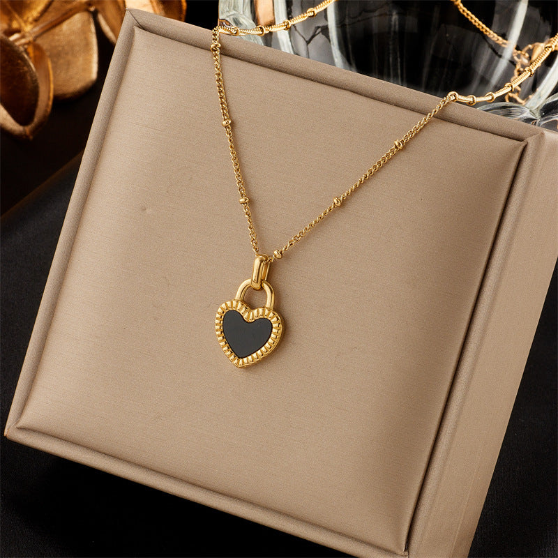 Minimalist Heart-Shaped Titanium Steel Plated Necklace and Earrings Set for Women with Delicate Clavicle Chain