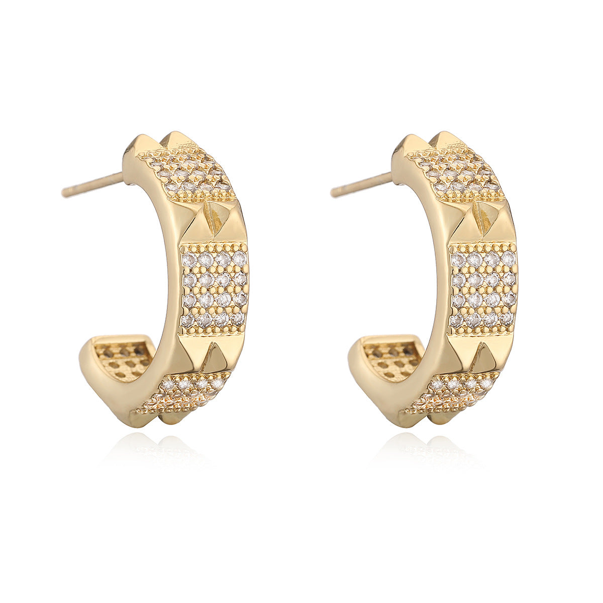 Minimalist Elegant Geometric Brass Gold Plated Cubic Zirconia Earrings for Women