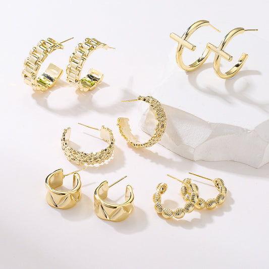 Orecchini da Donna Minimalisti Geometrici a C in Rame Placcati Oro 18K