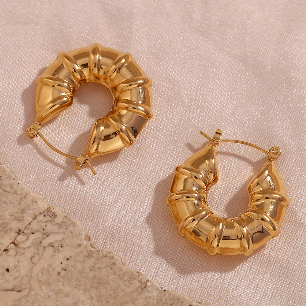 Aretes de aro huecos geométricos minimalistas de moda de acero inoxidable chapados en oro de 18 quilates para mujer
