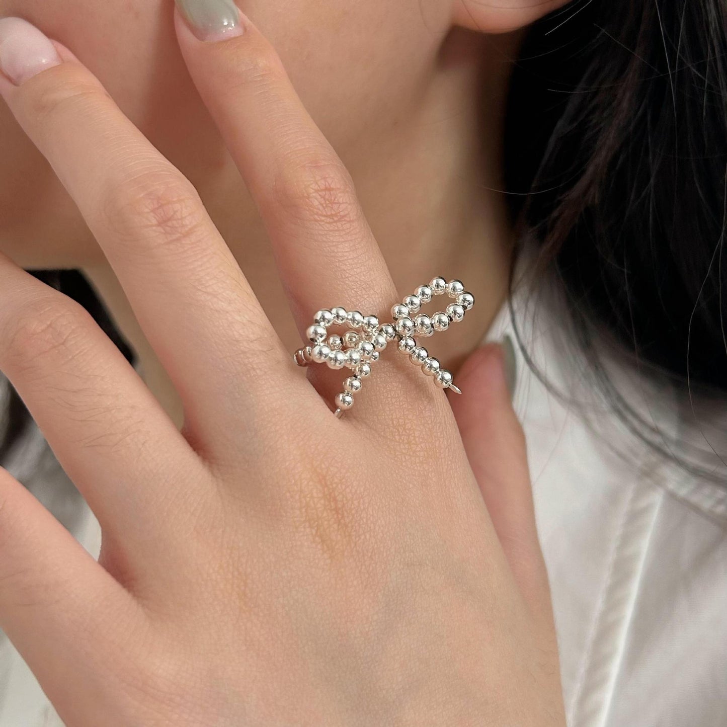 Minimalist Sweet 925 Sterling Silver Bow Ring for Women