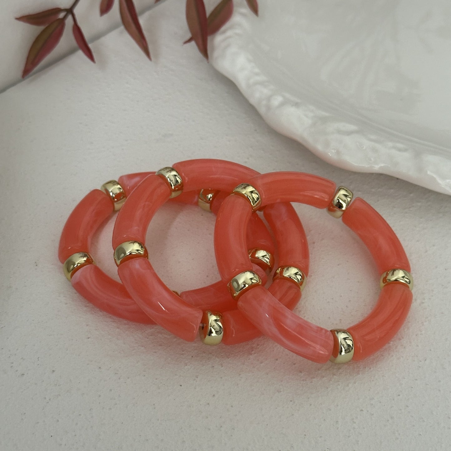 Vintage Minimalist Geometric Resin Plated Bamboo Joint Cuff Bracelet Set