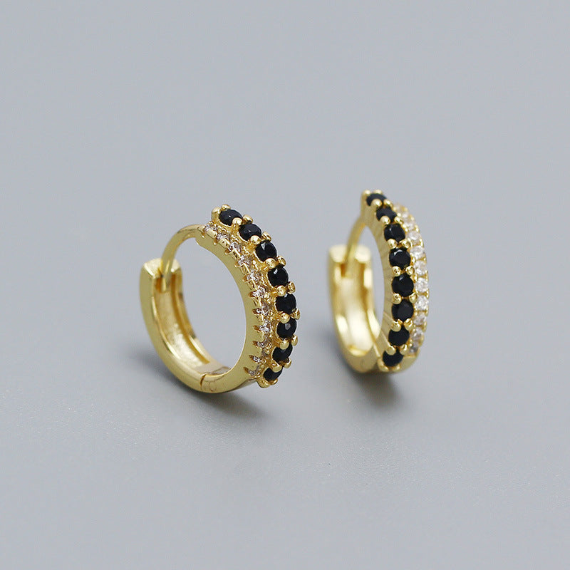 Pendientes trepadores geométricos de plata de ley S925 con circonitas y doble fila de incrustaciones de colores mezclados para mujer