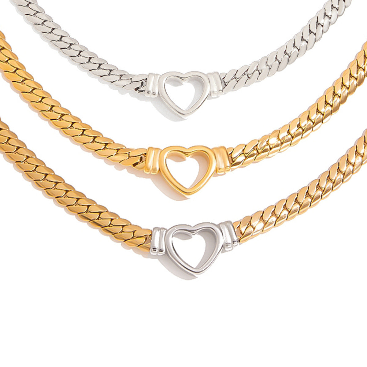 Minimalist Elegant Heart Geometric Titanium Steel Plated Stainless Steel Necklace for Women