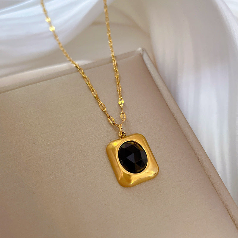Minimalist Business Square Gemstone Plated Titanium Steel Necklace for Unisex