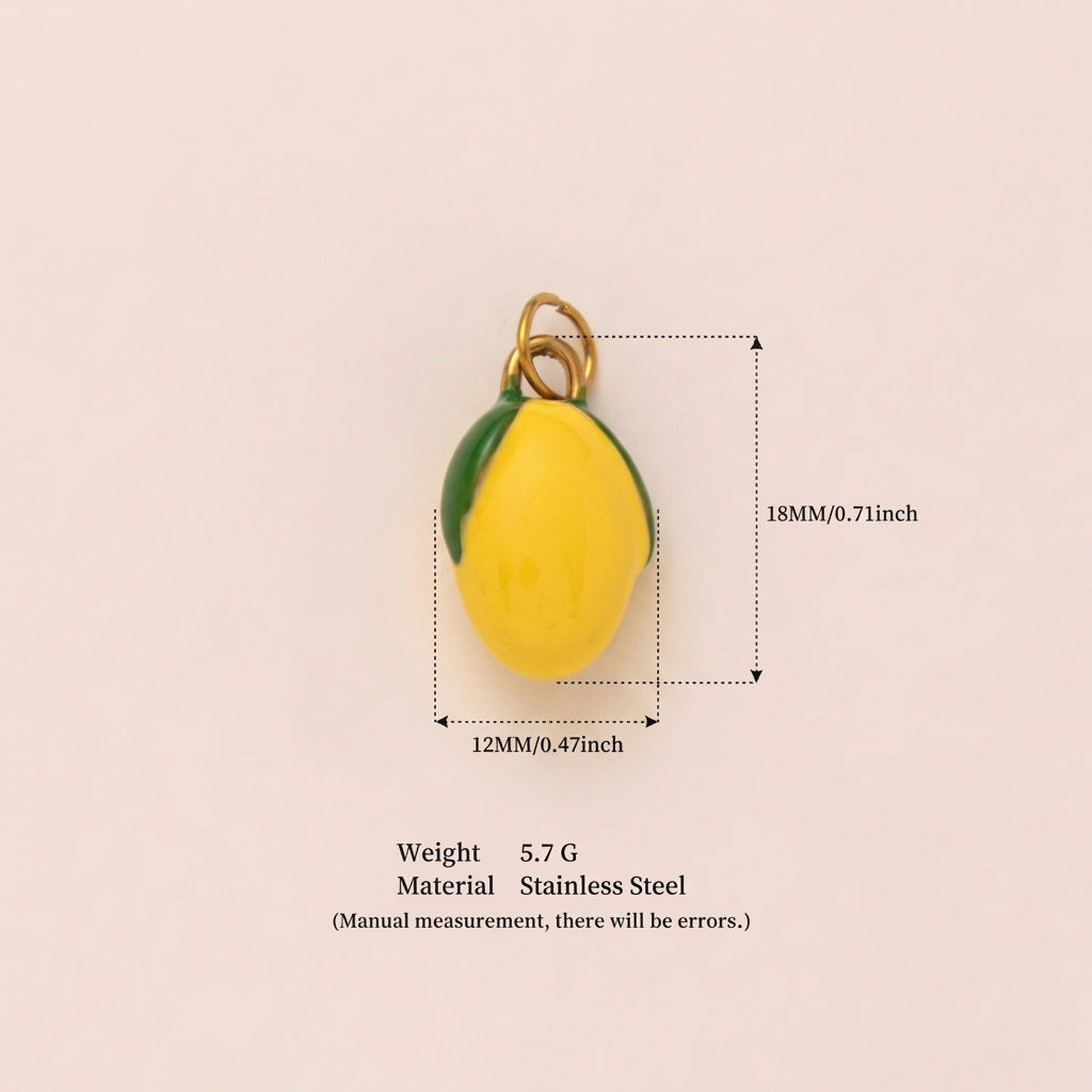 Vintage 18K Gold Plated Stainless Steel Apple Lemon Charm Bar PVD