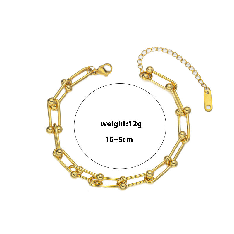 Bracciale a U Minimalista in Acciaio al Titanio con Finitura Placcata da Donna, Accessorio di Moda Ipoallergenico