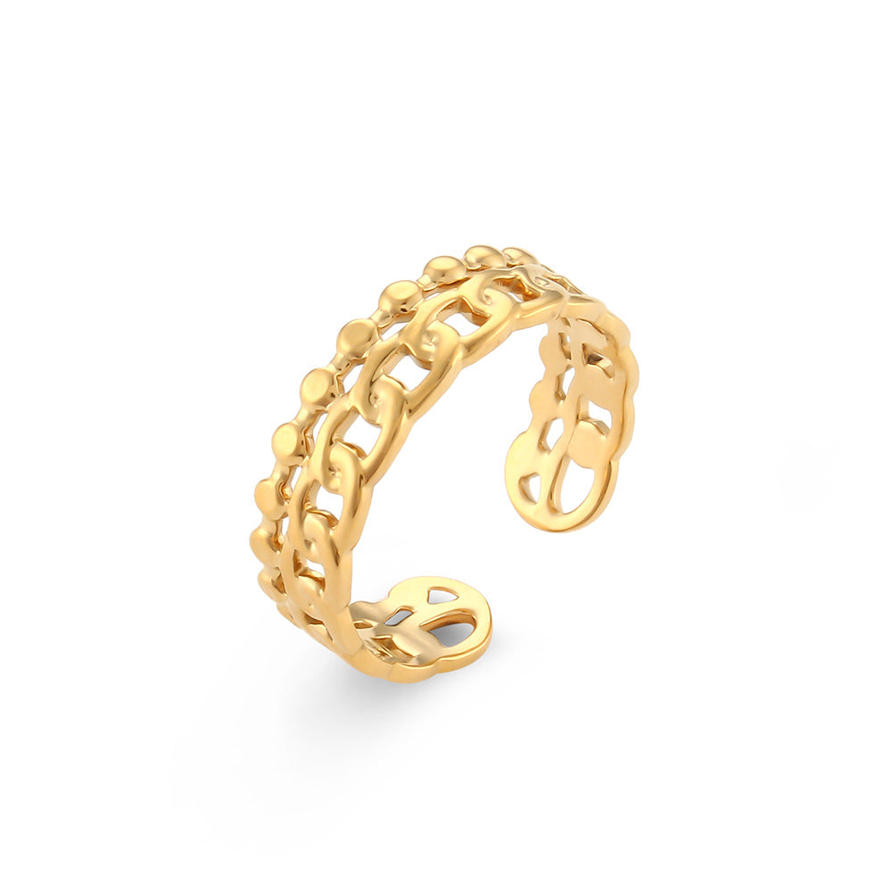 Vintage-Inspired Geometric Stainless Steel Ring with Gold Plating for Women