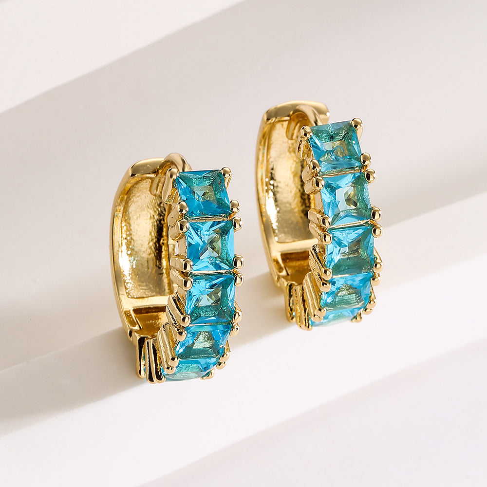 Minimalist Geometric Copper Hoop Earrings with 18K Gold Plating and Zircon Accents for Women