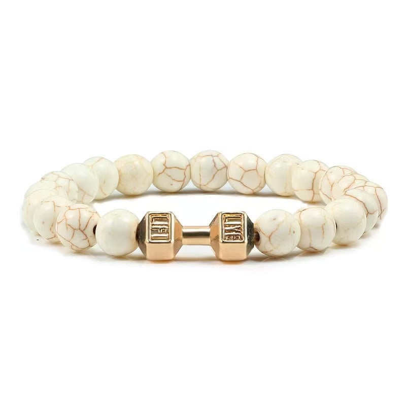 Fashion Matte Plated Alloy Beaded Bracelet Unisex Elastic Yoga Energy Bangle