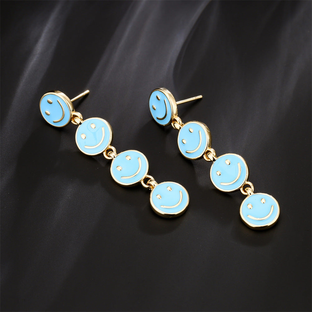 Original Design Geometric Copper Earrings with Enamel Smile Charm for Women