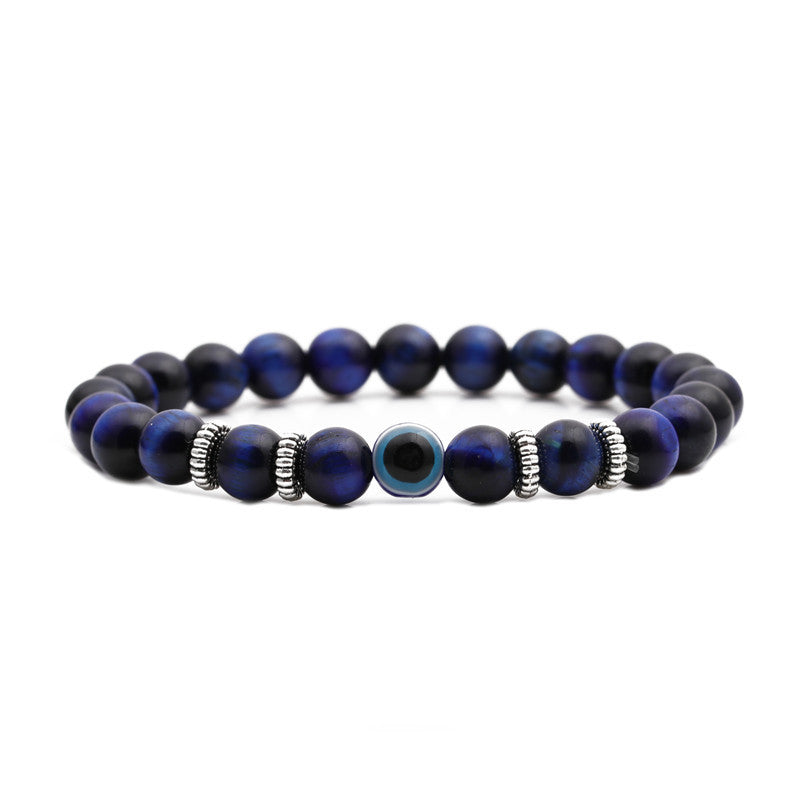 Fashion Elegant Matte Tiger Eye Volcanic Stone Lapis Lazuli Evil Eye Geometric Round Beaded Stretch Bracelet Unisex