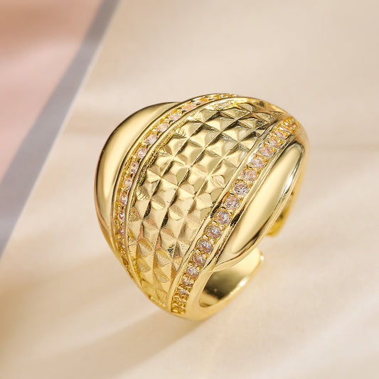 Minimalist Vintage Geometric Open-Ended Ring for Women in Copper with 18K Gold Plating and Micro-Paved Zirconia