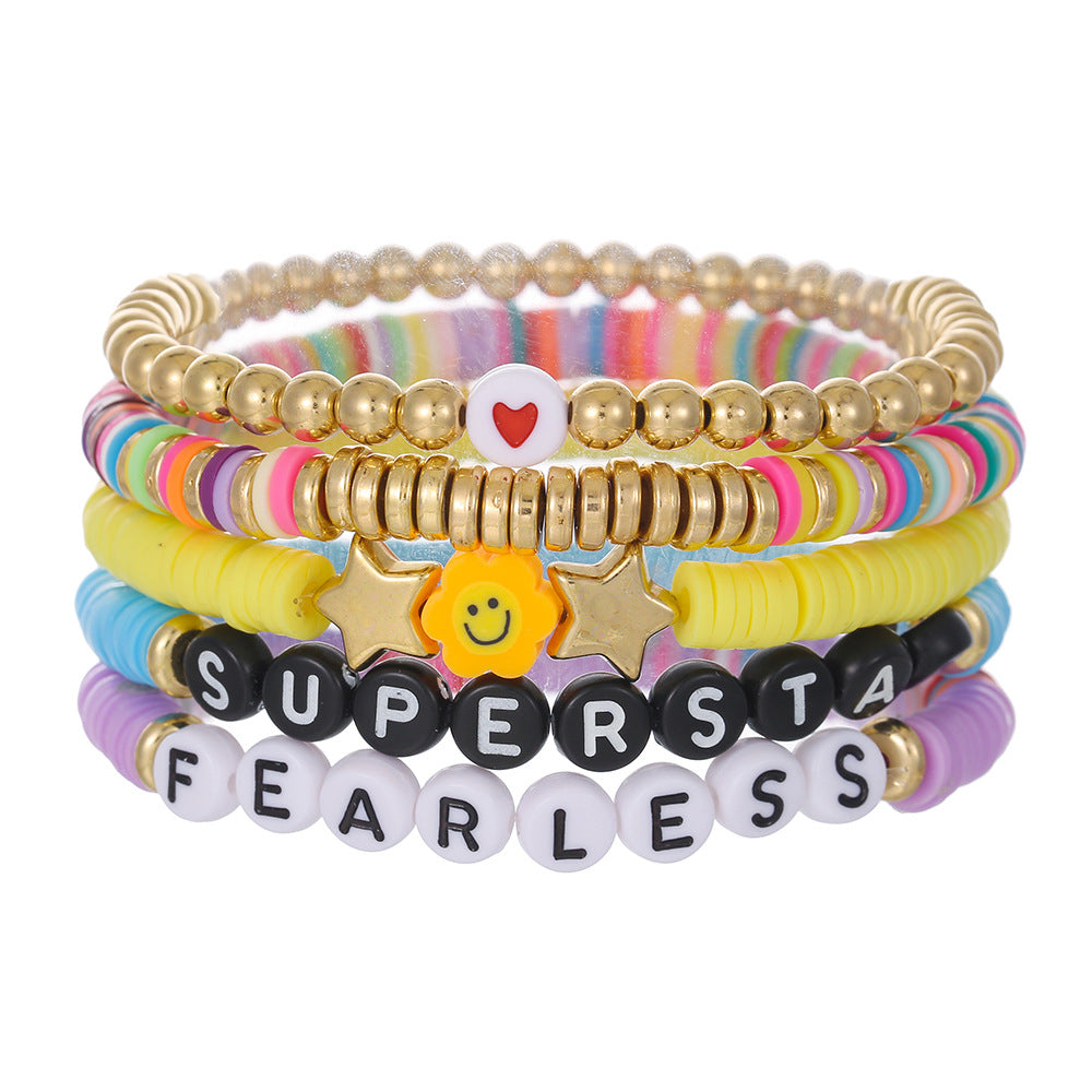 Bohemian Handmade Geometric Letter Resin Seed Bead Bracelet Set