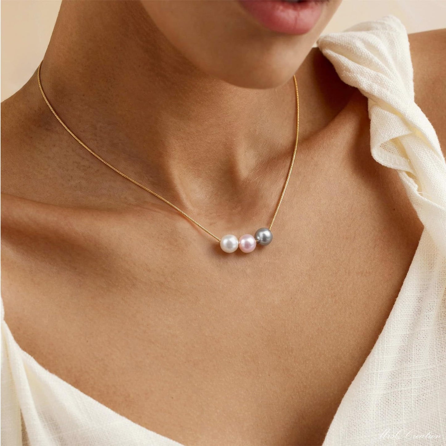 Geometric Round Imitation Pearl Necklace Women Adjustable Cable Chain