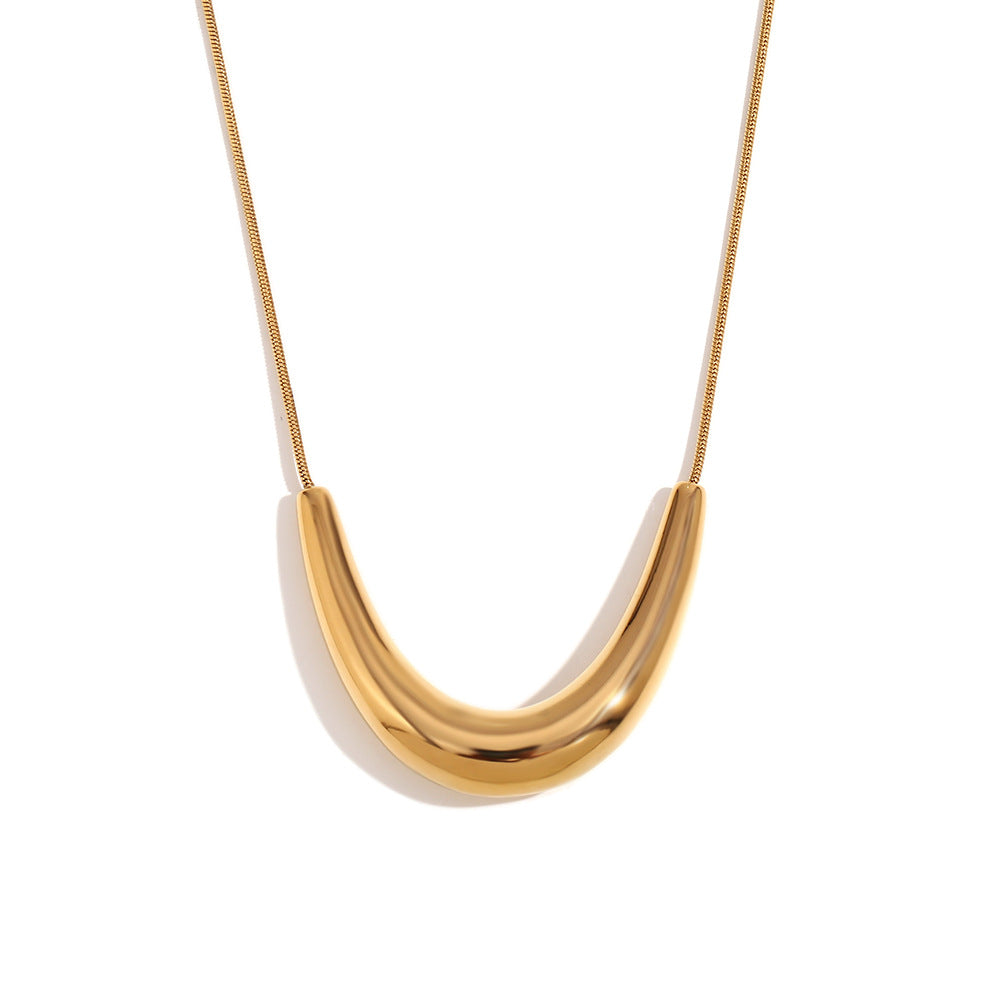 Collana da Donna con Ciondolo Geometrico Minimalista ad Arco a V in Acciaio Inossidabile Placcato Oro 18K con Catena Snake