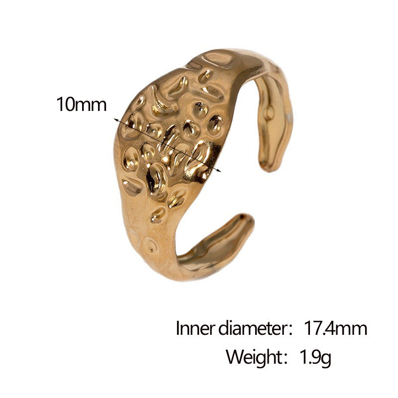 Anello aperto da donna in acciaio inossidabile geometrico minimalista testurizzato con placcatura in oro 18K