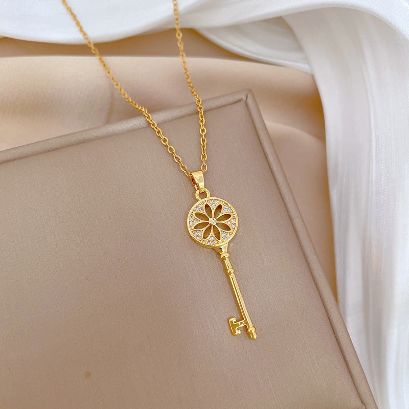 Collar con colgante de girasol, lujo, diamantes de imitación, geométrico, cadena de acero de titanio para mujeres y hombres